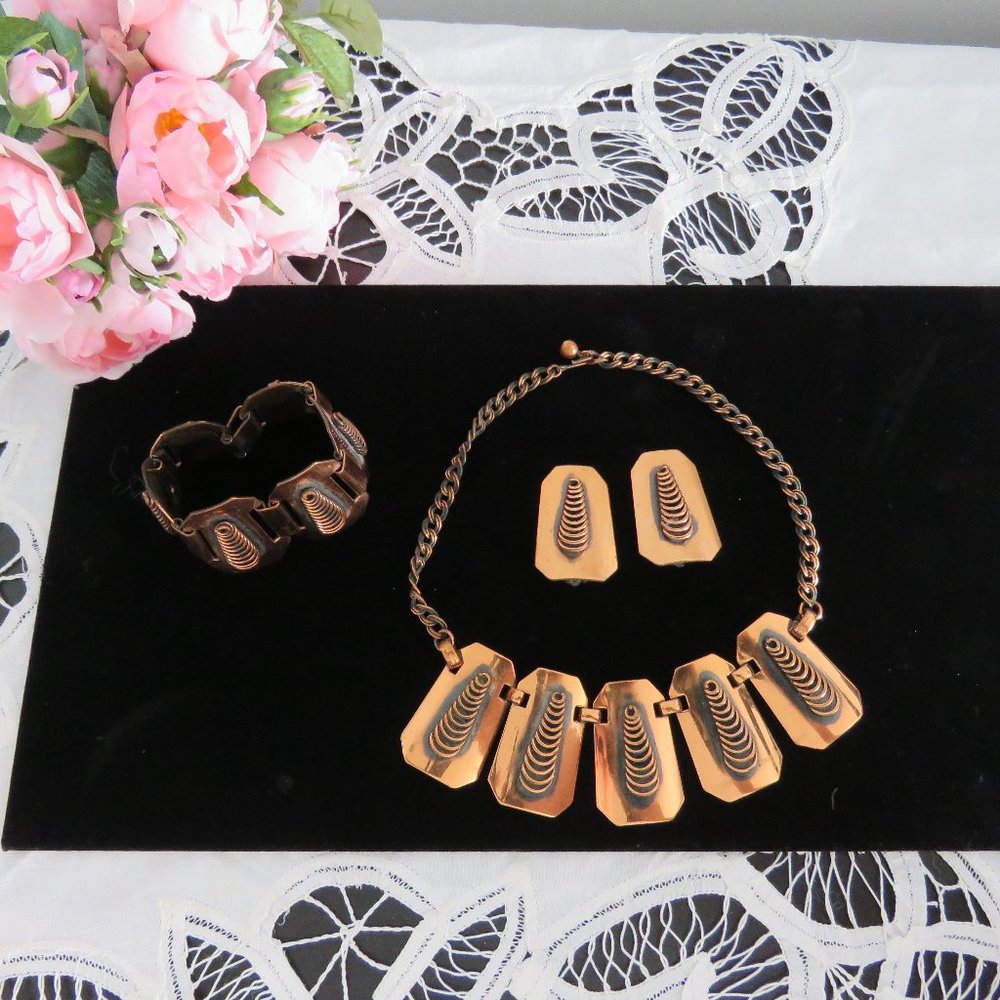 Mid Century Modernist Copper Jewelry  Set